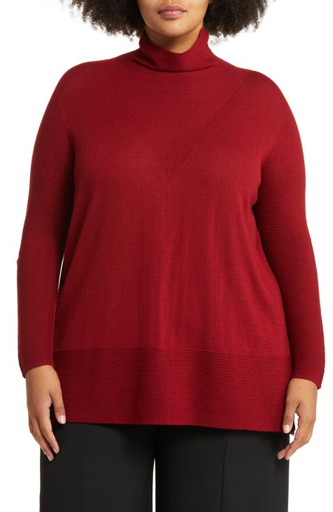 Big And Tall Red Sweaterwomen's Oversized Mock Neck Pullover