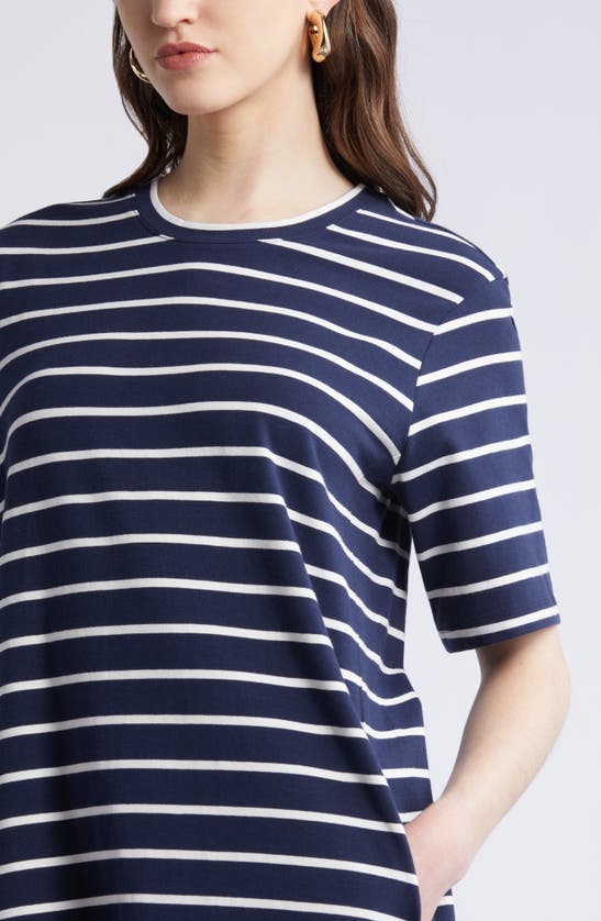 Shop Nordstrom Stretch Cotton Midi T-shirt Dress In Navy Blazer- Ivory Stripe