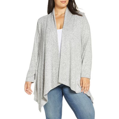 Plus Size Bobeau Amie Waterfall Cardigan, Grey