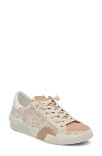 Dolce Vita Zina Sneakers Beige Multi Woven In Sand Embossed Leather