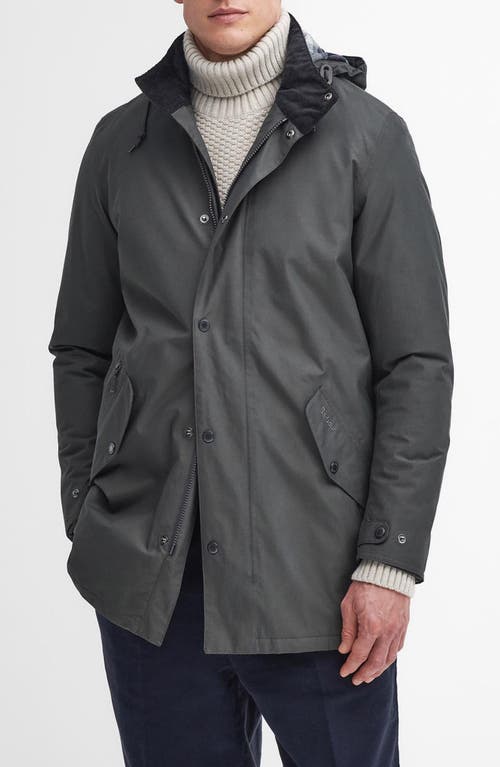 Shop Barbour Chelsea Waterproof Jacket With Removable Hood In Charcoal/blue Granite Tartan