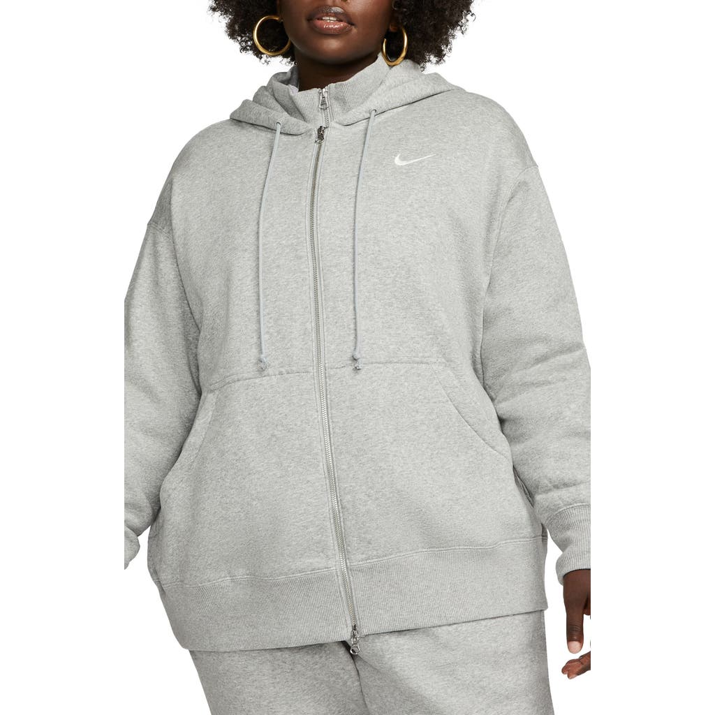 Nike Sportswear Phoenix Oversized Full Zip Hoodie In Dk Grey Heather/sail