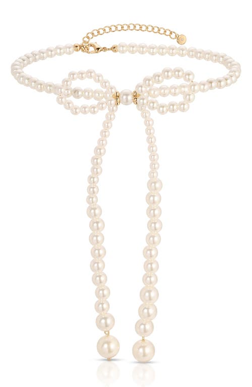 Ettika Faux Pearl Bow Choker Necklace In Gold