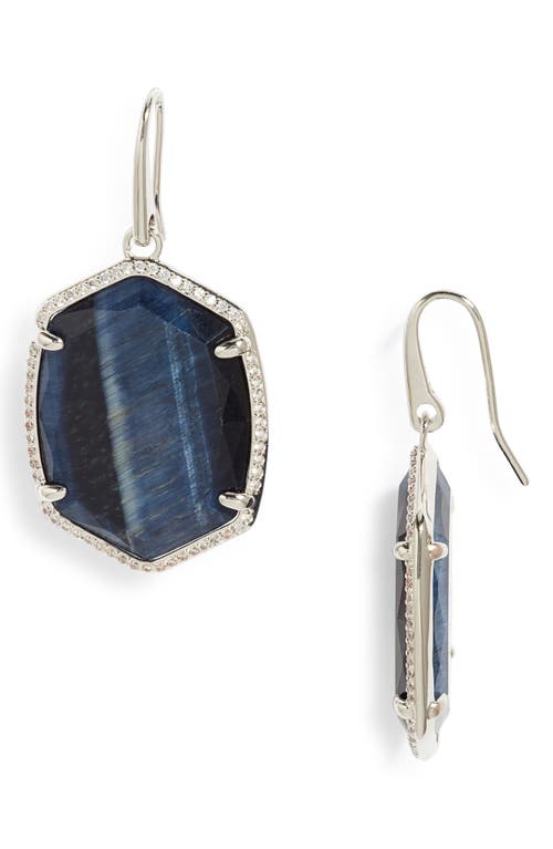 Kendra Scott Daphne Pavé Frame Drop Earrings in Rhodium Navy Tigers Eye 