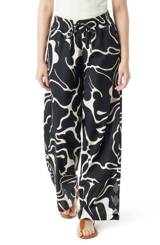 Shop Sam Edelman Ramone Cutout Linen Blend Wide Leg Pants In Arctic Wolf-artist Cutout