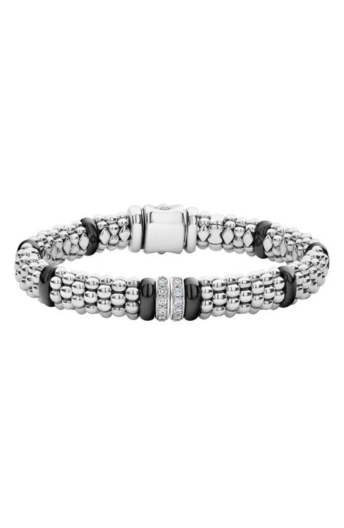 Lagos Black Caviar Diamond 2-link Bracelet In Silver/black Ceramic/diamond