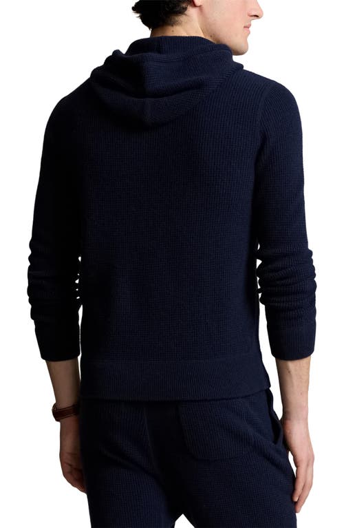 Shop Polo Ralph Lauren Waffle Knit Cashmere Hoodie In Hunter Navy