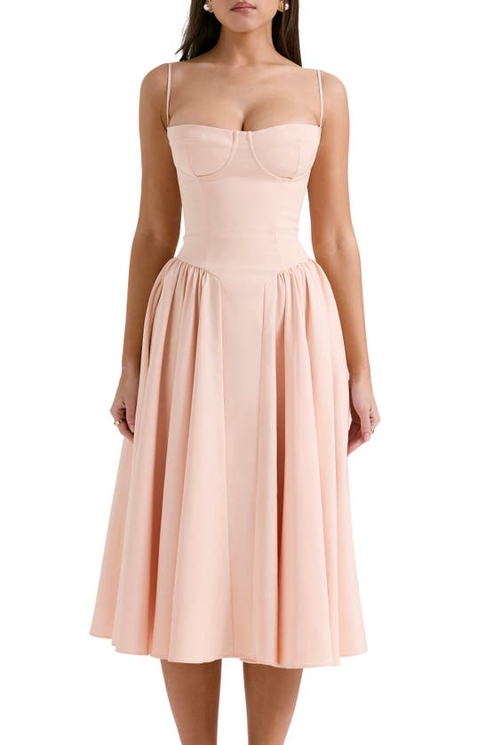 Shop House Of Cb Samaria Corset Fit & Flare Dress In Peach Parfait