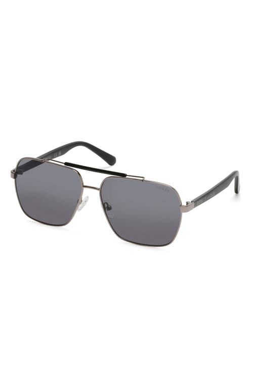 Shop Guess 60mm Navigator Sunglasses In Shiny Gunmetal/smoke
