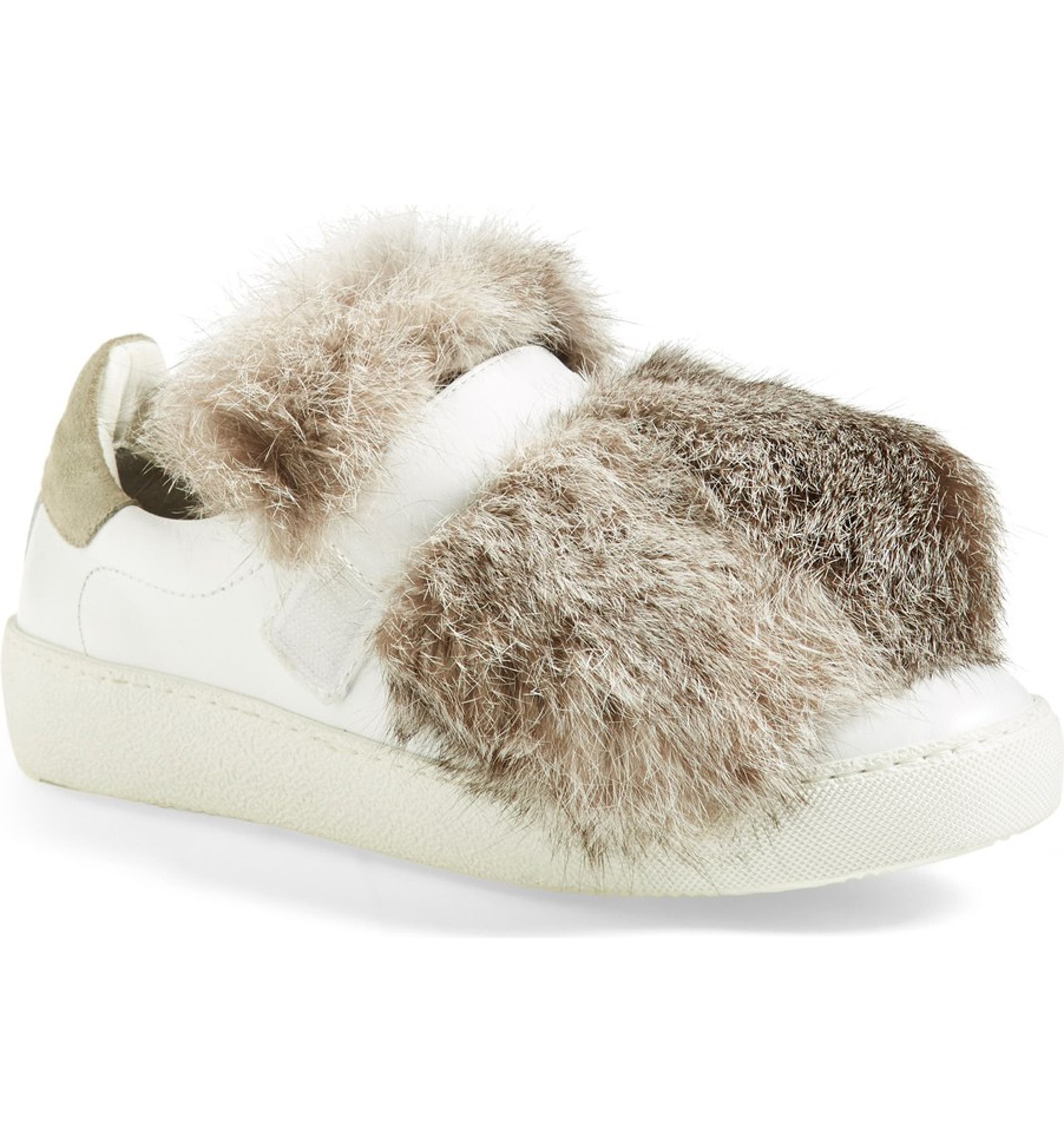 Moncler 'Lucie' Genuine Rabbit Fur Trim Sneaker (Women) | Nordstrom