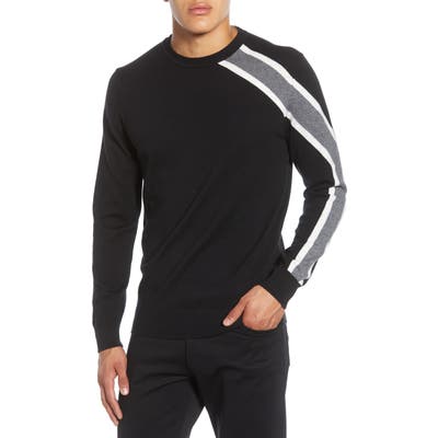 Karl Lagerfeld Paris Rugby Shoulder Stripe Crewneck Sweater, Black
