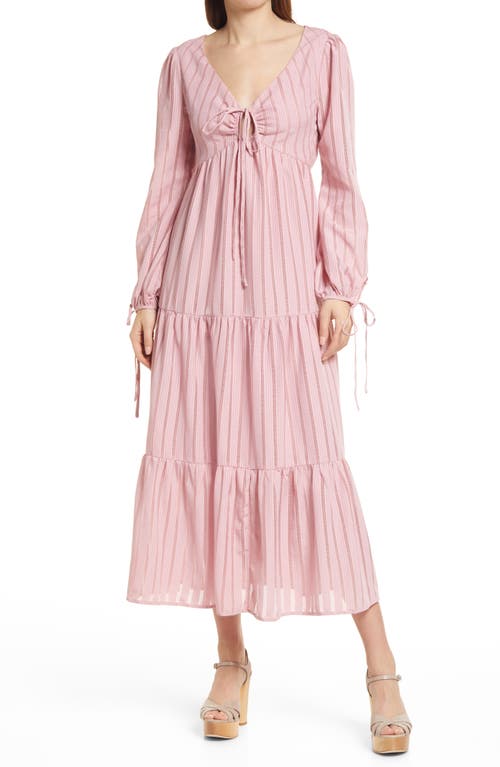 Charles Henry Tiered Long Sleeve Midi Dress in Blush