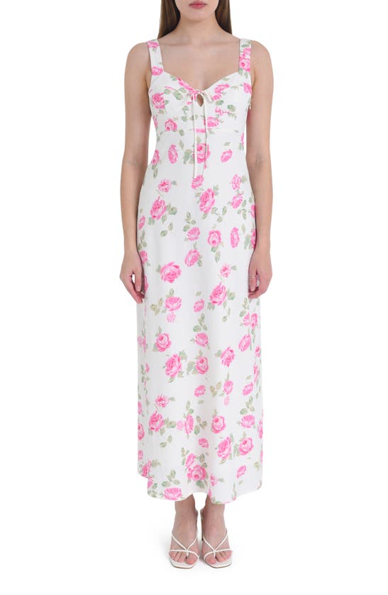 Wayf Romeo Floral Linen Blend Midi Dress In Ivory Roses