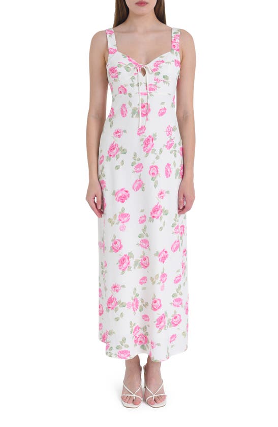 Shop Wayf Romeo Floral Linen Blend Midi Dress In Ivory Roses