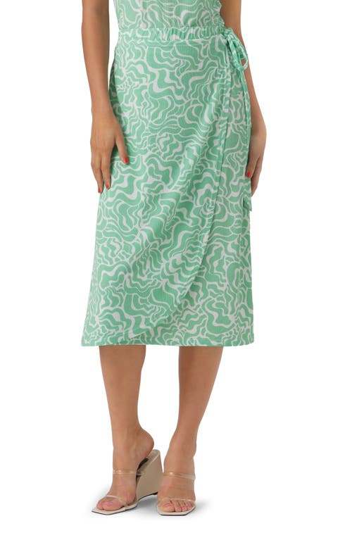 Shop Vero Moda Frida Faux Wrap Midi Skirt In Jade Cream Aop Frida