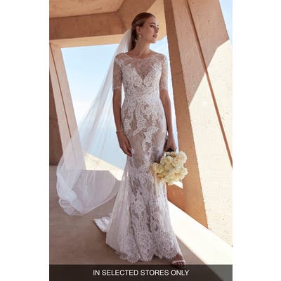 Watters Jourdan Lace Trumpet Wedding Dress, Size - Ivory