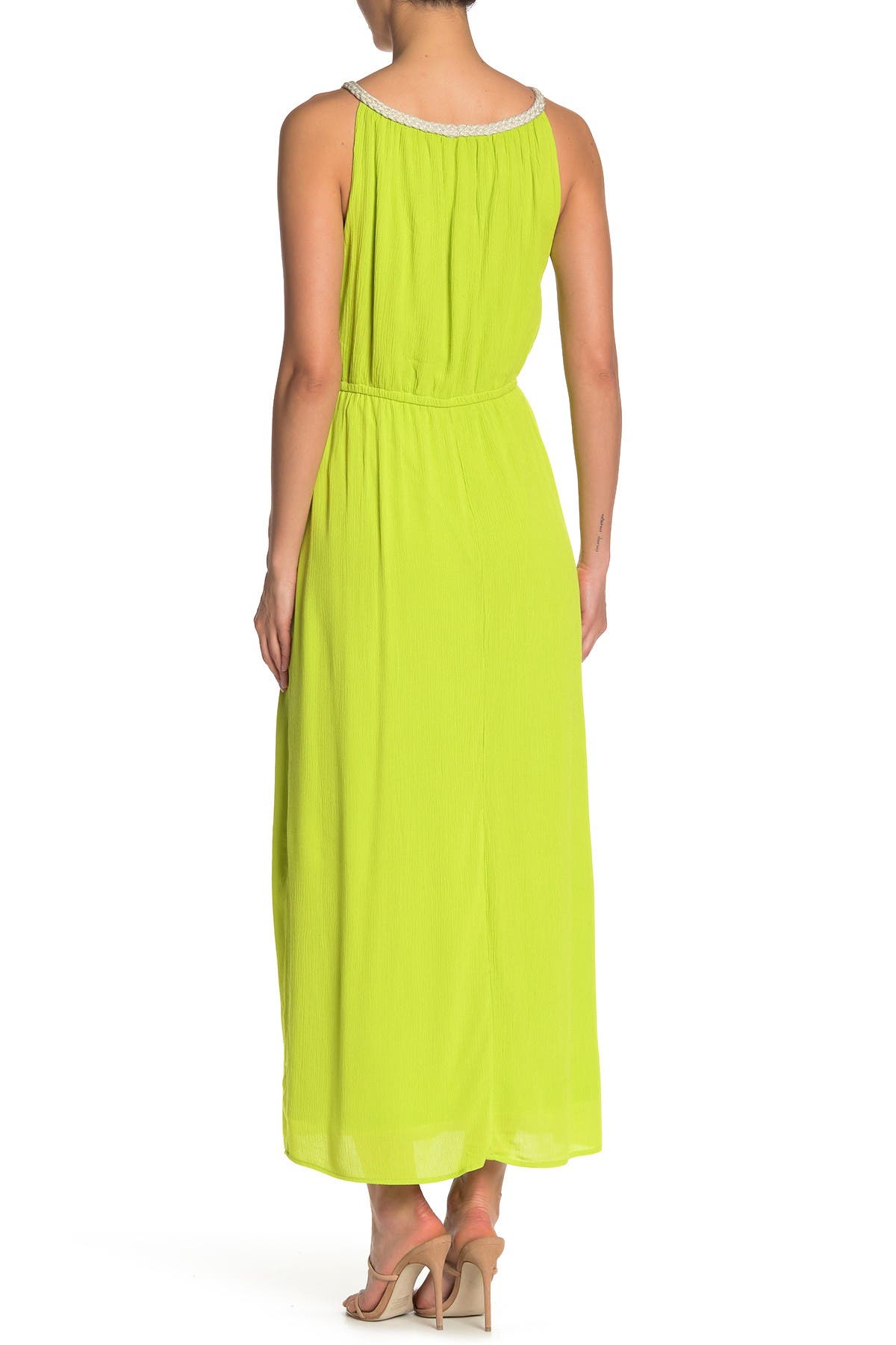 Nina Leonard Braided Neck Sleeveless Maxi Dress In Medium Green7