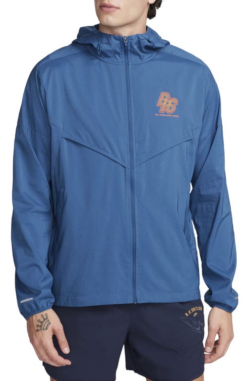 Nike Windrunner Water Repellent UPF 50+ Packable Hooded Jacket in Court Blue/Safety Orange
