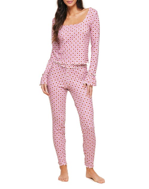 Adore Me Audra Pajama Long Sleeve Top & Legging Set Novelty Pink at Nordstrom,