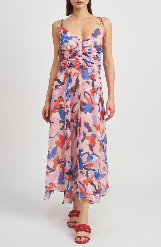 Shop En Saison Arlie Abstract Print Midi Dress In Blush Blue Combo