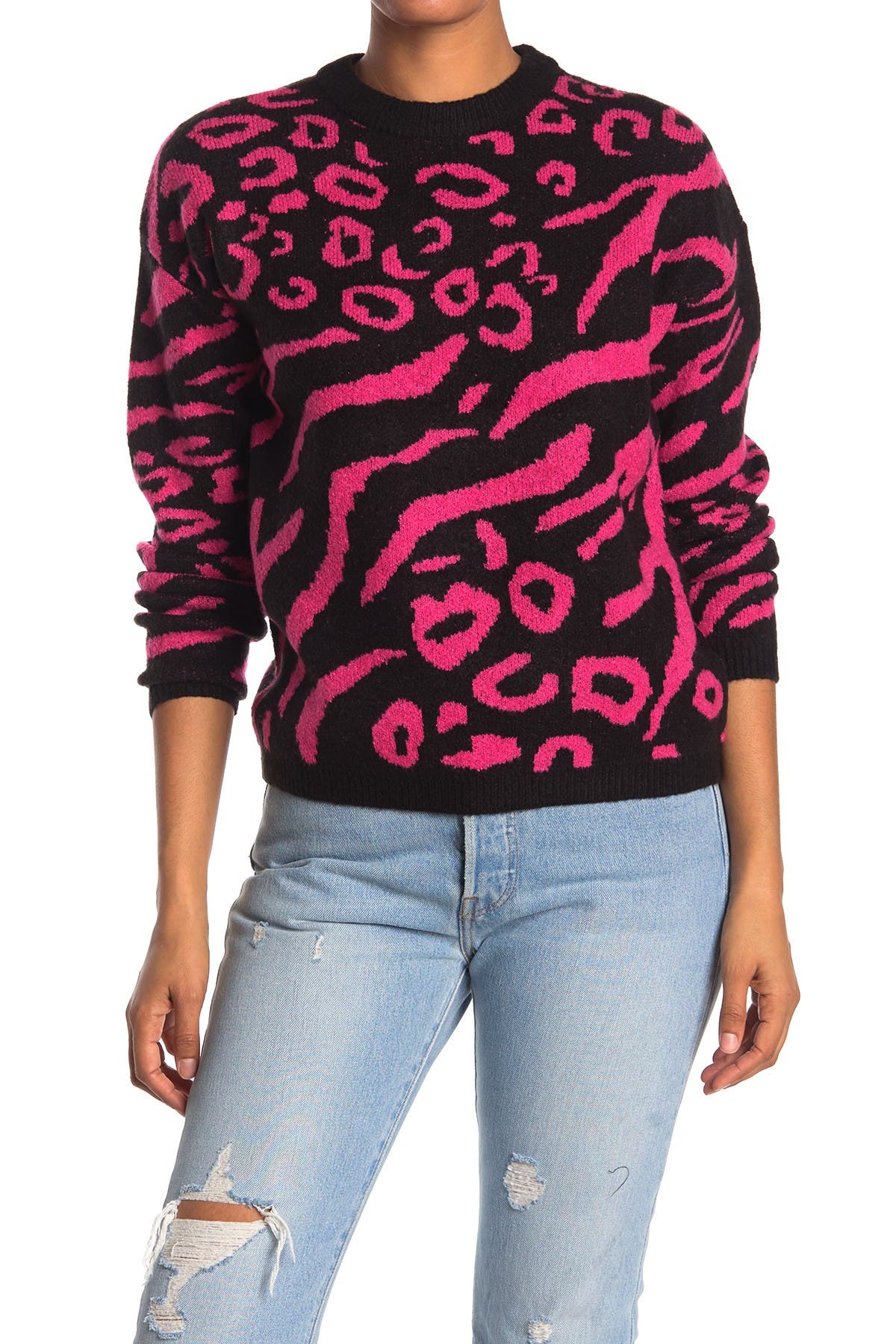 animal print crew neck sweater