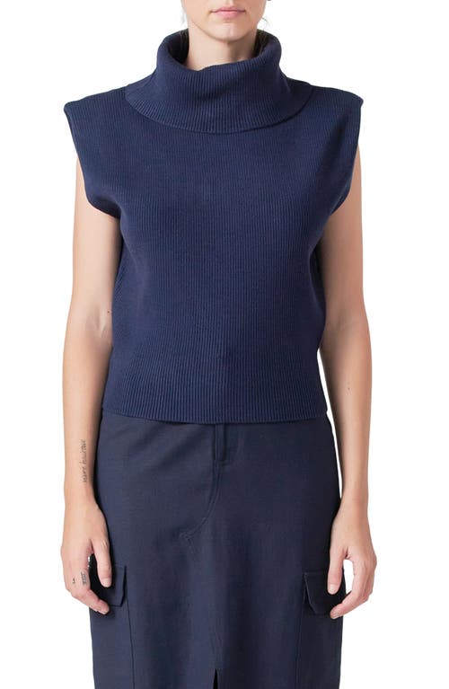 Shop Grey Lab Sleeveless Rib Turtleneck Sweater In Navy