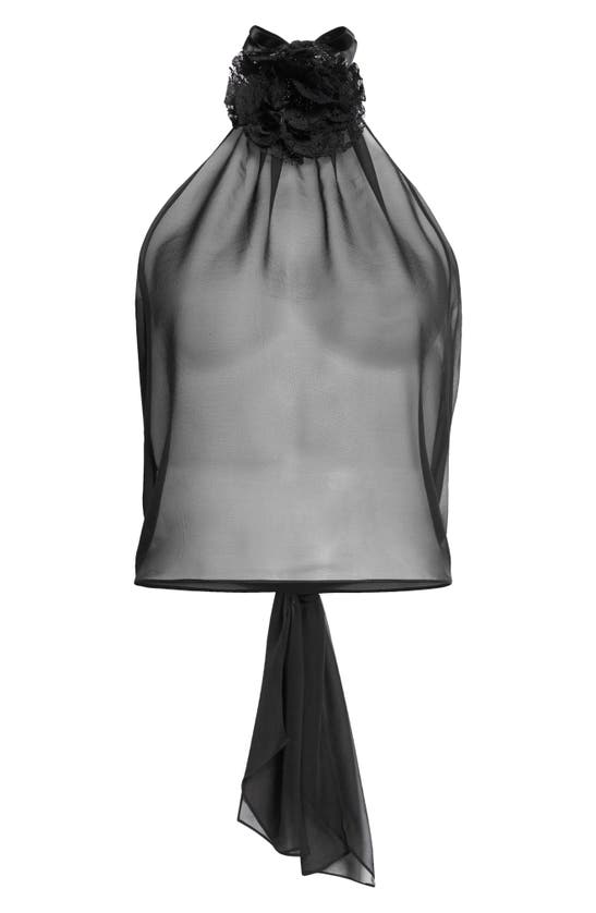 Dolce & Gabbana Rosette Silk Blend Chiffon Halter Top In Nero