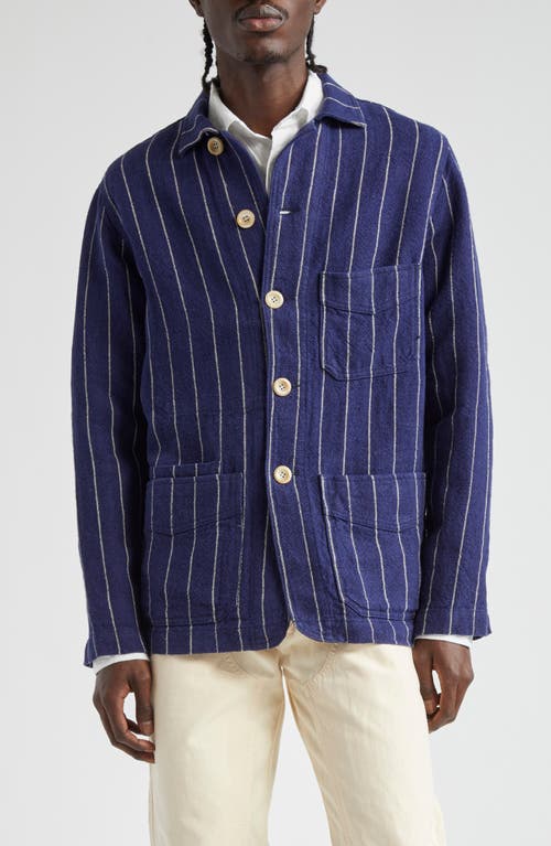 Drake's Pinstripe Linen Chore Jacket Navy And White at Nordstrom,