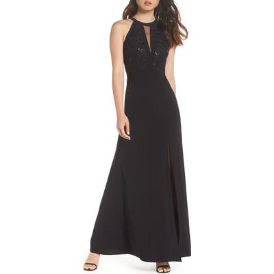 Morgan & Co. Lace & Jersey Gown, /6 - Black