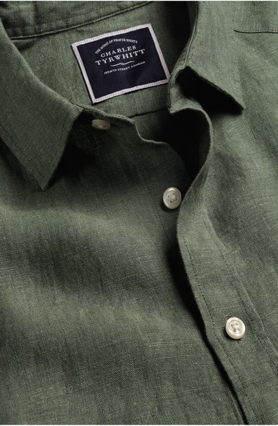 Shop Charles Tyrwhitt Slim Fit Linen Dress Shirt In Olive Green