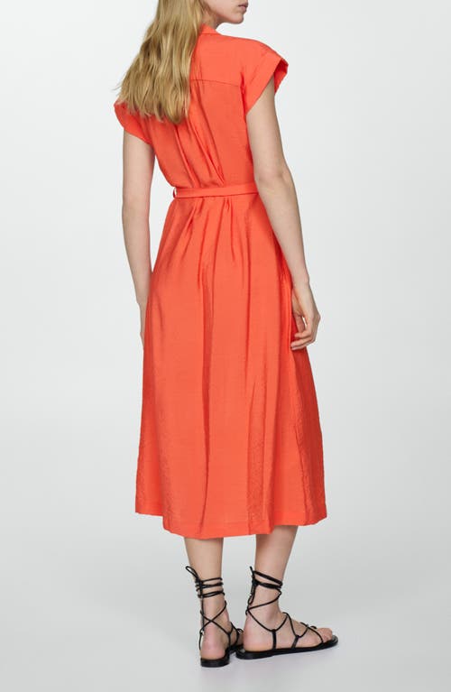 Shop Mango Tie Waist Midi Shirtdress In Coral Red