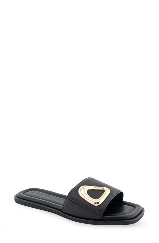 Shop Aerosoles Blaire Buckle Slide Sandal In Black Leather