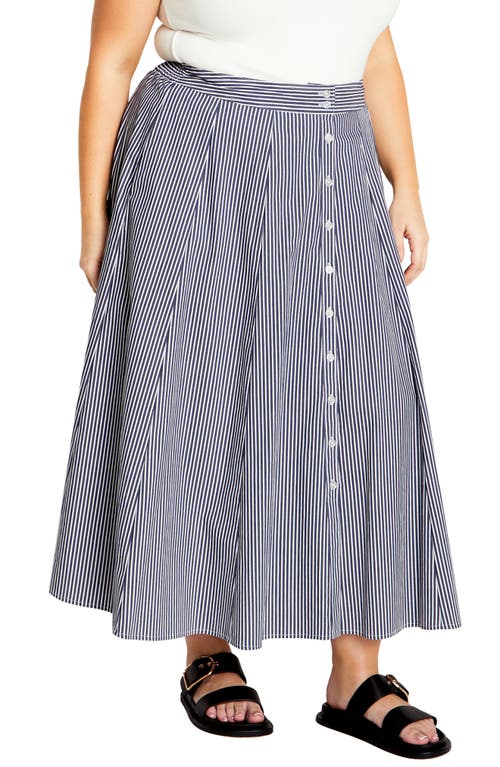 Shop City Chic Skylight Button Front Skirt In Navy/white