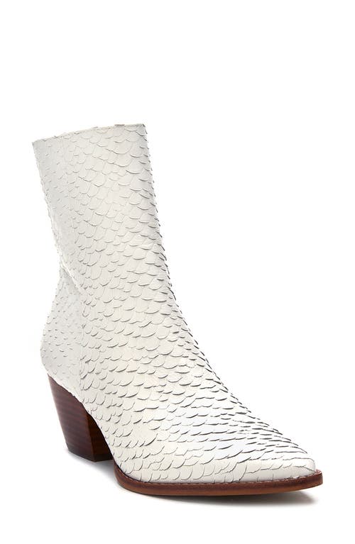 Caty Western Pointed Toe Bootie in White/Natural Leather