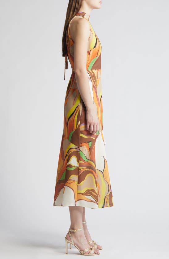 Sam Edelman Painted Palm Mock Neck Midi Dress In Natural Multi