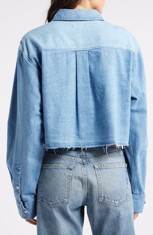 Moussy Lenfred Colorblock Crop Chambray Shirt In Light Blue