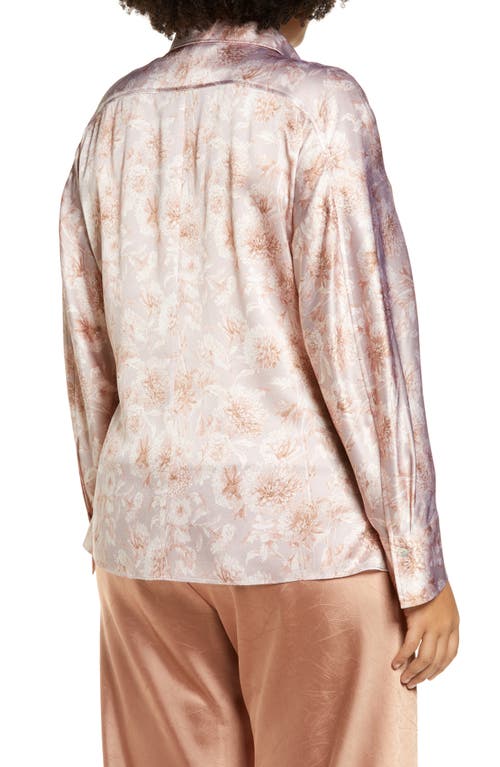 Shop Vince Dahlia Floral Print Silk Shirt In Lotus Shell