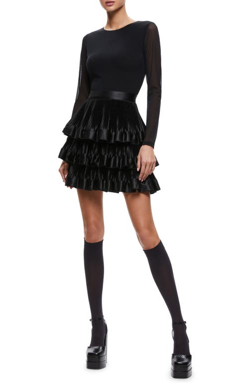 Alice + Olivia Chara Long Sleeve Pleated Tiered Ruffle Minidress in Black