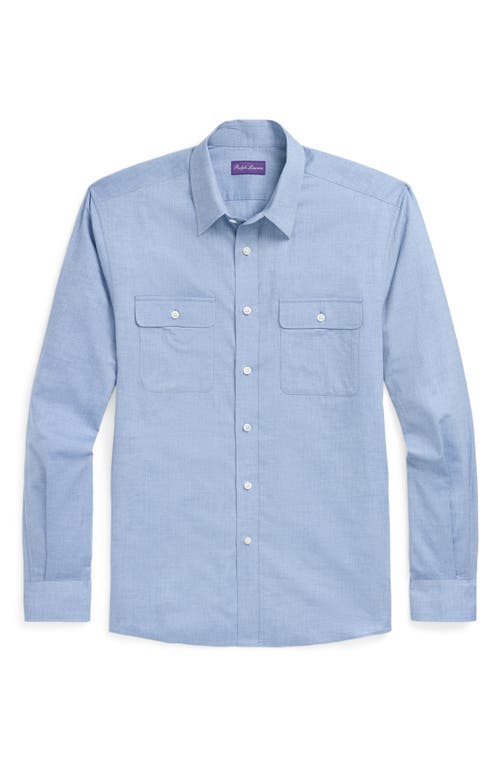 Shop Ralph Lauren Purple Label Micro Cotton Herringbone Button-up Shirt In Blue