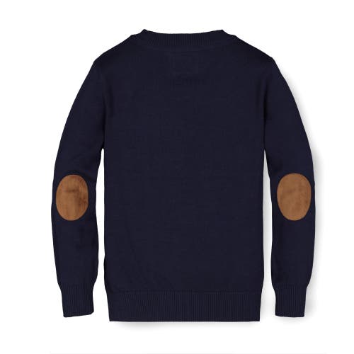 Hope & Henry Baby Boys' Fine Gauge V-neck Sweater With Elbow Patches, Infant In Navy With Elbow Patches