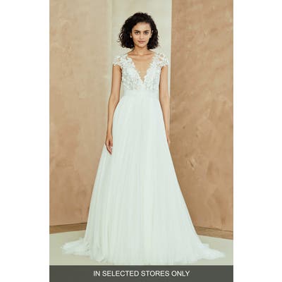 Nouvelle Amsale Danielle Embroidered Tulle A-Line Gown, Size - White