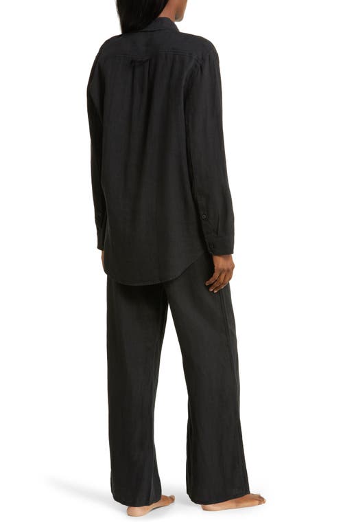 Desmond & Dempsey Long Sleeve Linen Pajamas In Plain Linen Black
