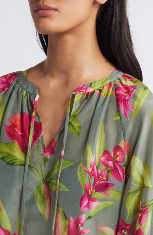 Shop Tommy Bahama Lavis Blooms Agua Amara Cotton & Silk Top In Tea Leaf