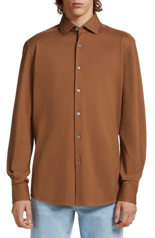 ZEGNA Cotton Jersey Button-Up Shirt Vicuna at Nordstrom,