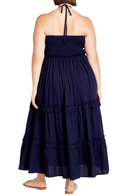 Shop City Chic Ivy Clip Dot Tiered Halter Dress In Navy