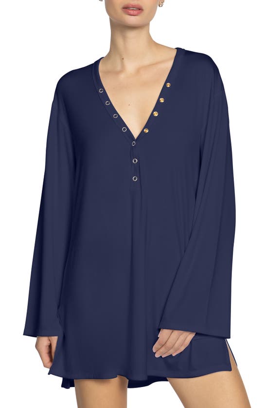 Robin Piccone Amy Long Sleeve Cover-up Tunic In Navy
