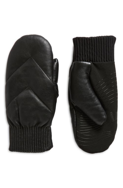 Quilted Leather Puffer Mitten in Black