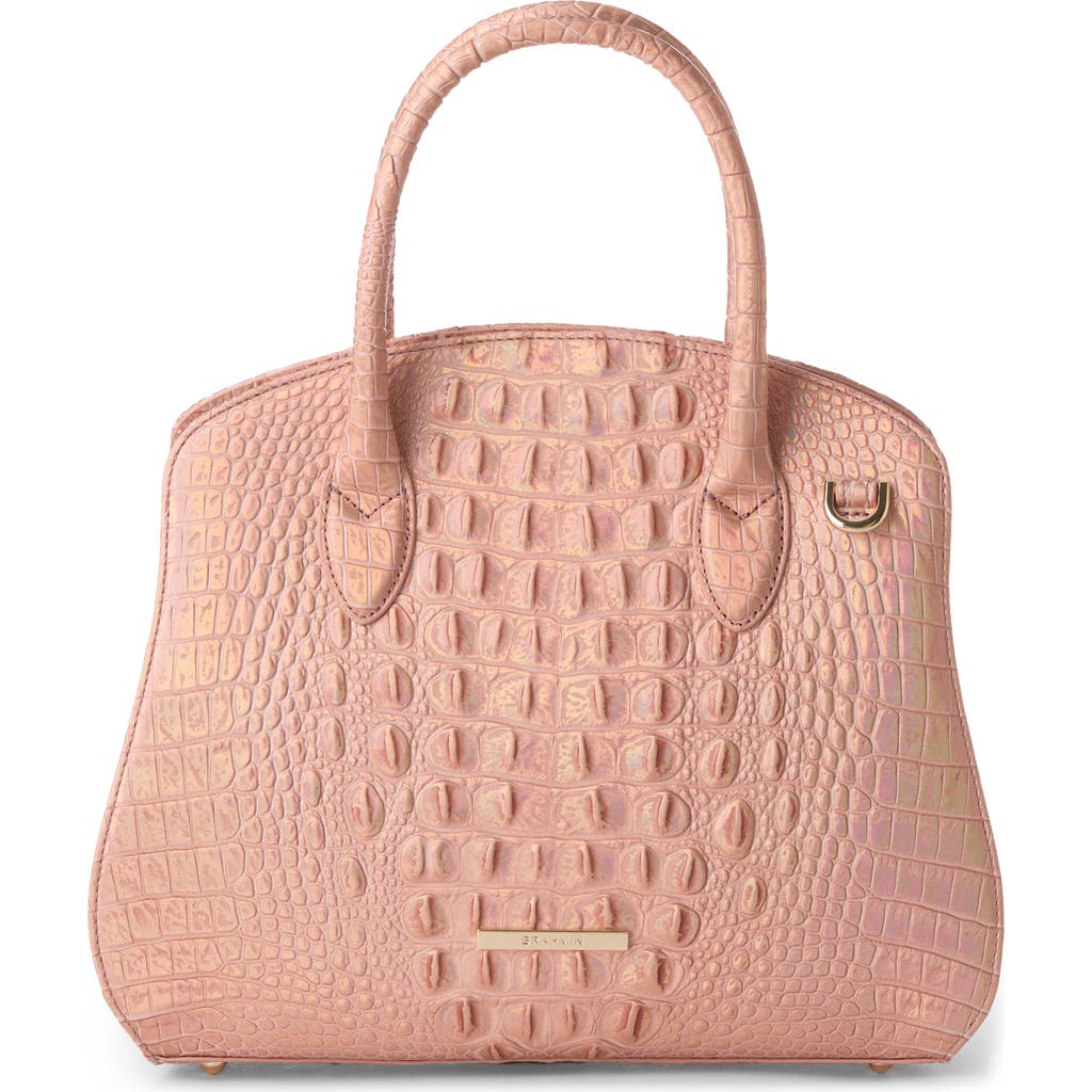 Brahmin Rosetta Croc Embossed Leather Satchel In Rose Gold