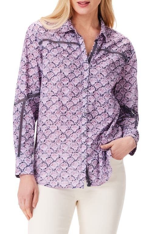 NIC+ZOE Falling Fans Cotton Button-Up Shirt Purple Multi at Nordstrom,