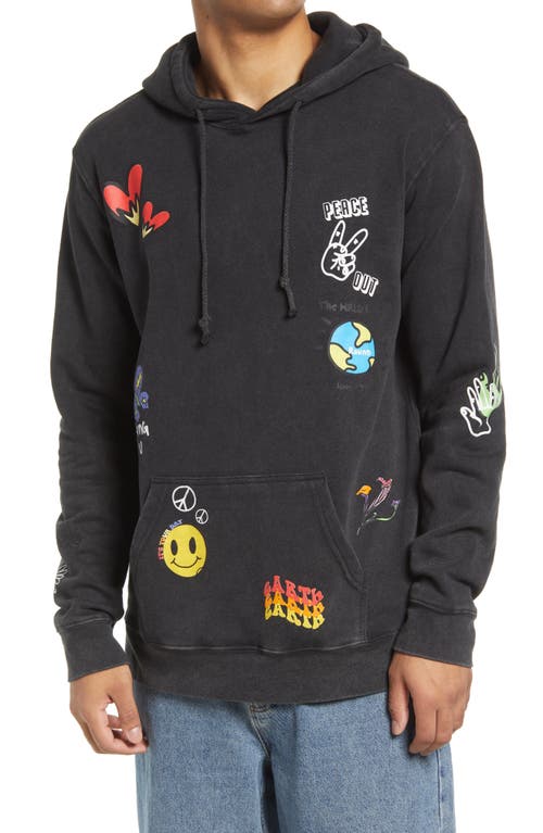 PacSun Men's Peace Out Graphic Hoodie in Washed Black